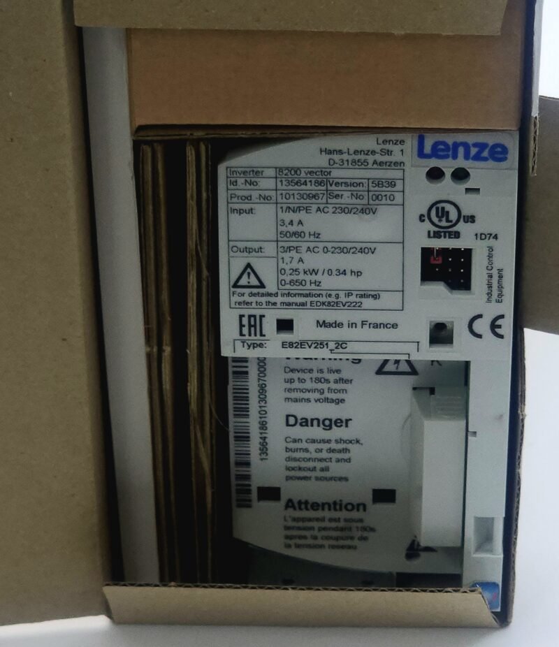 Lenze 8200 Vector 0.25kW İnverter – E82EV251K2C (Van de Wiele CRX Take-Up Sürücüsü)